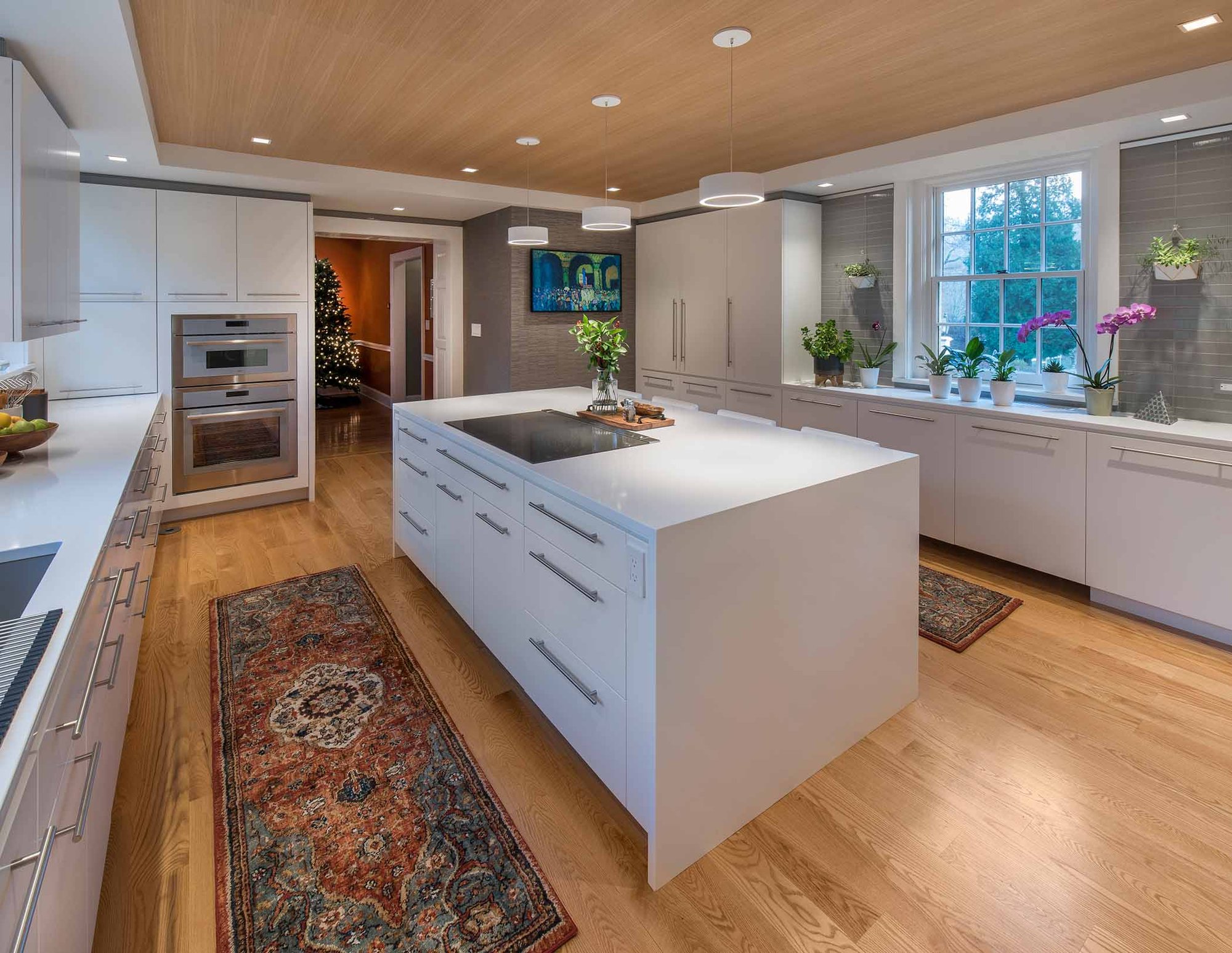 luxurious modern white kitchen with wood textures